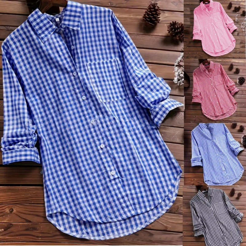 Loose Plaid Shirt Collar Long  - Vintage Fashion Ebay 评论和价格