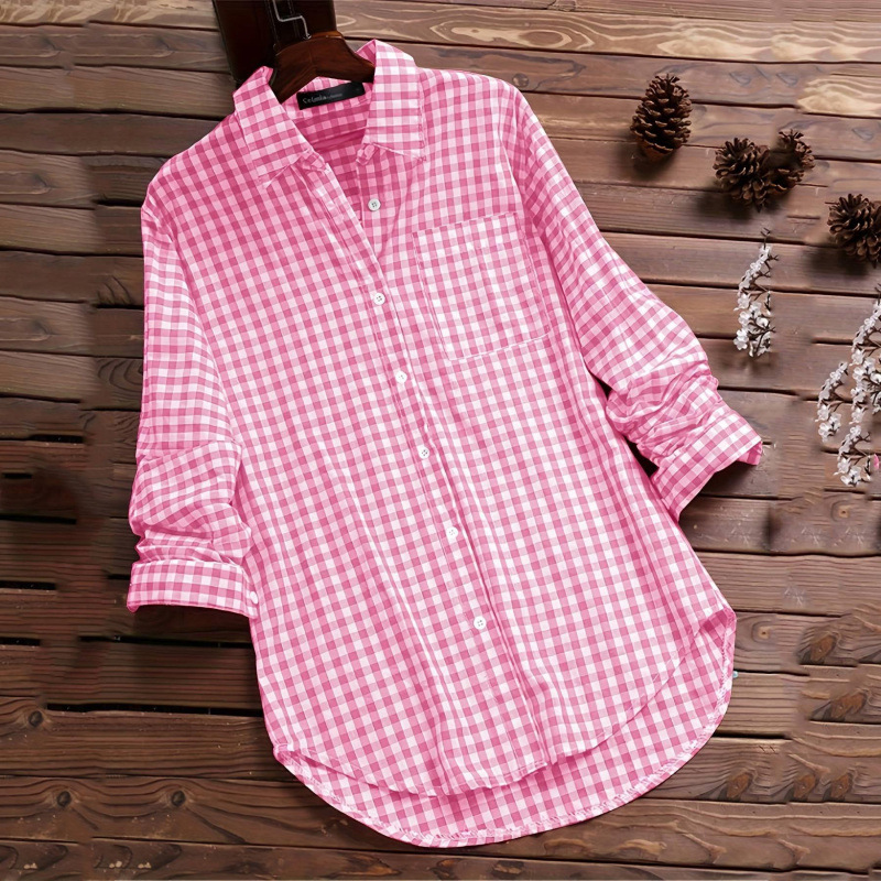 Loose Plaid Shirt Collar Long  - Vintage Fashion Ebay 评论和价格