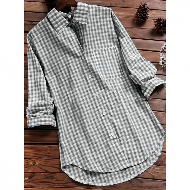 Loose Plaid Shirt Collar Long  - Vintage Fashion Ebay 评论和价格