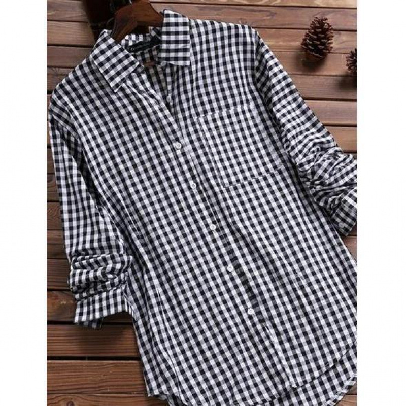 Loose Plaid Shirt Collar Long  - Vintage Fashion Ebay 评论和价格