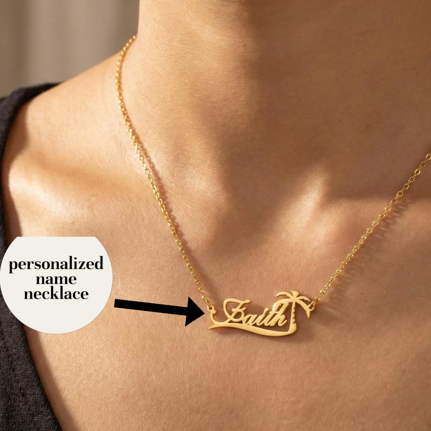 Custom Palm Tree Name Necklace - Vintage Fashion Names 评论和价格