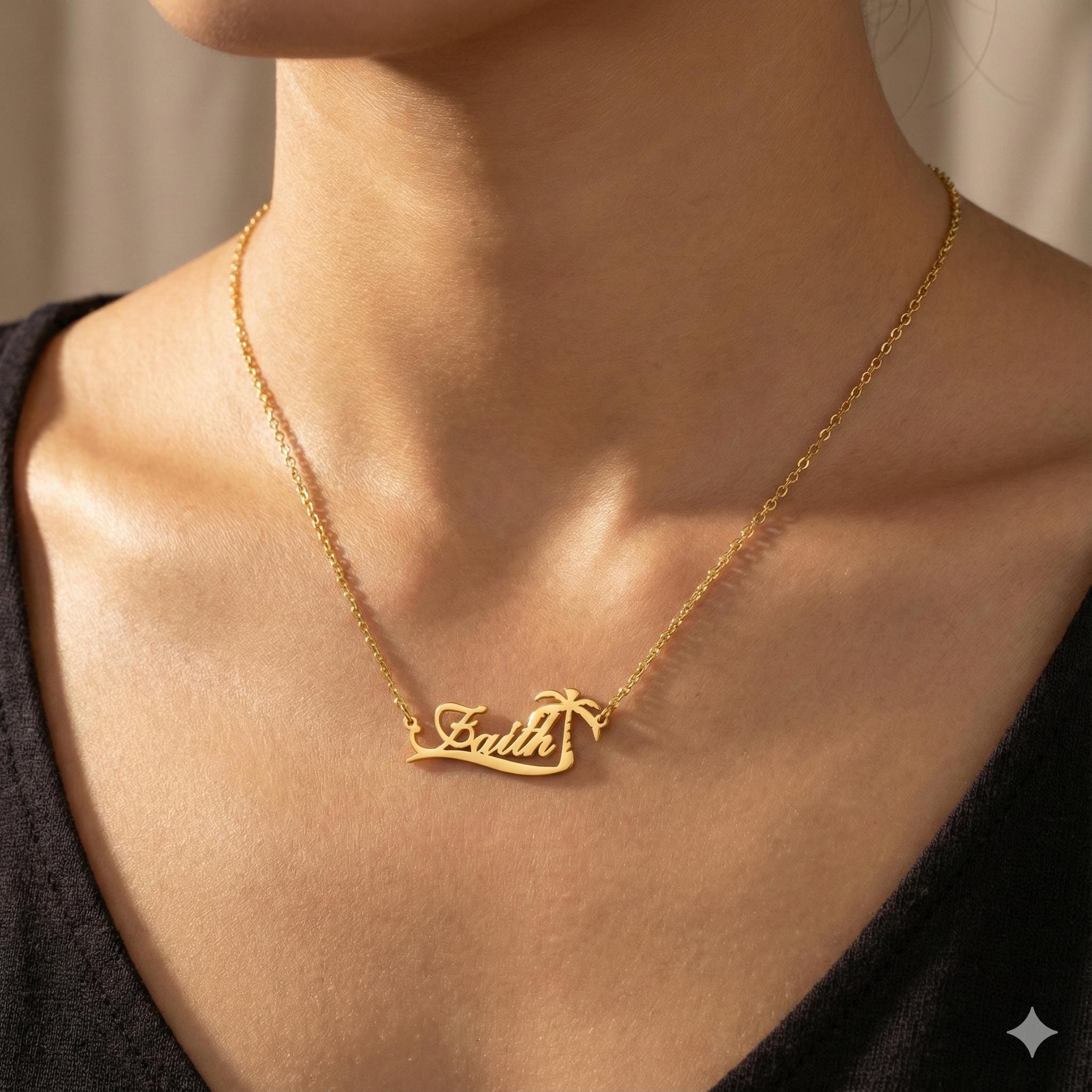 Custom Palm Tree Name Necklace - Vintage Fashion Names 评论和价格